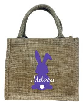 Bedruckte Jutetasche zu Ostern mit Name | Ostertasche Motiv Hase für Kinder | Personalisiertes Osternest zum Befüllen inkl. Namensdruck | Geschenktasche mit Henkel als Osterkörbchen natur/beige