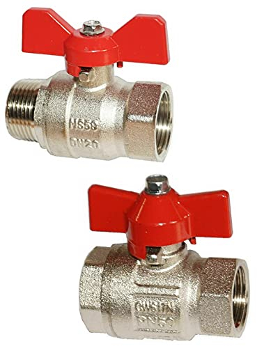 Kugelhahn Messing-Kugelhahn mit Flügelgriff Knebelgriff verschiedene Größen 2x IG + IA (3/8, Durchgang 2 x IG)