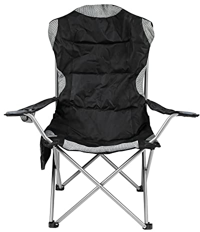 Taylor & Brown Camping Chairs for Adults Heavy Duty Deluxe Folding Padded Chair Up to 120kg with High Back & Cup Holder & Side Pocket Fold Up Chair Stool for Garden Picnic Beach Directors (1 x Black)