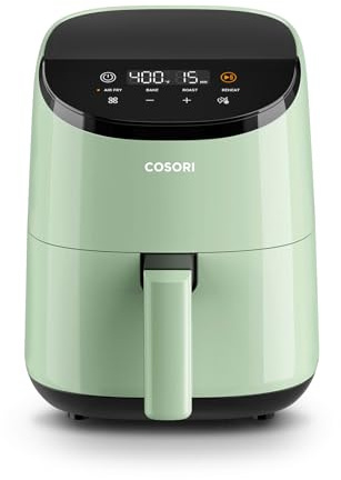 COSORI Small Air Fryer Oven 2.1 Qt, 4 in 1 Mini Airfryer, Bake, Roast, Rechauffage, Gain de Place & Low Noise, Antiadhésif & Lave-Vaisselle Basket, 97% Oil, Sticker with 6 Reference Guides, Green