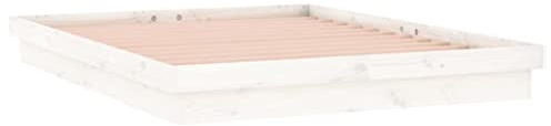 vidaXL Massivholzbett mit LEDs Bettgestell Bett Holzbett Doppelbett Lattenrost Bettrahmen Schlafzimmerbett Schlafzimmermöbel Weiß 160x200cm