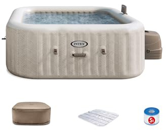 INTEX 28471EP PureSpa Chevron Deluxe Outdoor Inflatable Portable Hot Tub, Includes Energy Efficient Spa Cover, Spa Control App, FastFill Inflation System, 6 Person Capacity, 77 x 77 x 28