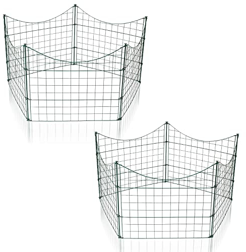 Randaco Teichzaun Gartenzaun 10tlg Set, Gartenzäune Dekorative mit 22 Zaunelemente-10 Zaunelemente und 12 Befestigungsstäben, Metallzaun Gitterzaun Länge 3,75 m (Unterbogen, Grün)