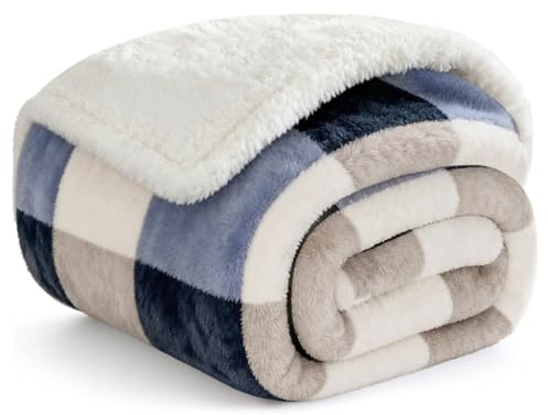 Gracelife Sherpa Throw Blanket Fleece Blanket Double, Soft Fluffy Fuzzy Warm Blanket Throws for Bed, Sofa and Couch, Large Thick Blanket for All Season Use (Gray-Soft Blue, 80*90)
