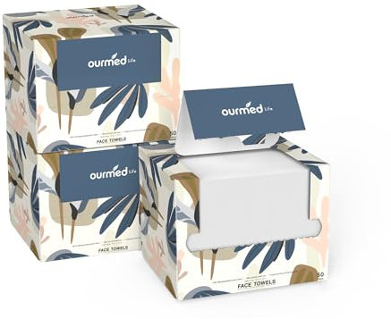 Ourmed Life Face Towels, Disposable Biodegradable Facial Towels for Sensitive Skin, Lint- Free Face Wipes for Washing Face, Skincare and Makeup Remover, Dry Wipes, 10×12 Extra Large, 150 Count