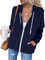 Jhsnjnr Women's Fashion Zip Up Hoodies Solid Color Sweatshirts Jacket Light Drawstring Long Sleeve Tops Navy Blue
