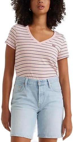Levi's Perfect V-Neck, T-shirt Donna, Cool Stripe Chalk Pink, XXS