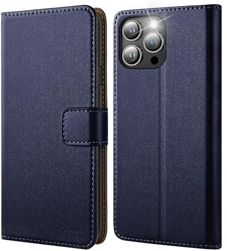 HOOMIL Handyhülle für iPhone 14 Pro, Premium Leder Klappbar Hülle, mit Kartenfach & Standfunktion, Unterstützt Kabelloses Laden - Blau