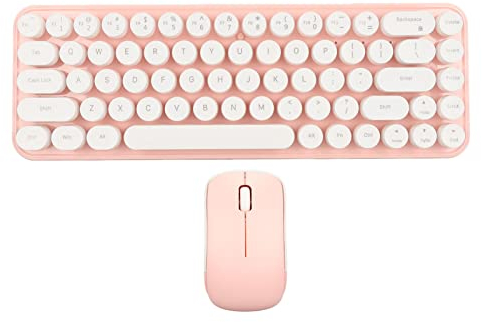 Kabellose Schreibmaschinen-Tastatur und Maus-Kombination, 68 Tasten, Stabile 2,4-GHz-Übertragung, Batteriebetrieben, Retro-Design für (Weiß und Rosa)