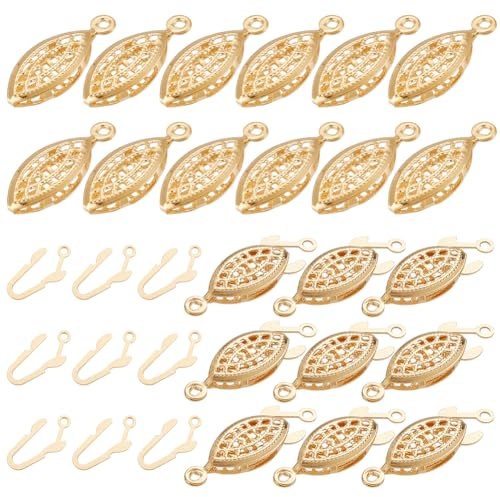 SUNNYCLUE 1 scatola 50 set Reale 24k Placcato Oro Gancio di Pesce Chiusura Catenaccio Della Collana In Filigrana Catenaccio In Filigrana Gioielli Diapositiva Chiusura Del Braccialetto Della Collana Co