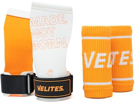 Velites I Calleras Quad Pro Orange + Muñequeras de Tela a Juego de Regalo I Calleras Profesionales para Cross Training o Gimnasia I Aptas para Cualquier Superficie I Uso con Magnesio