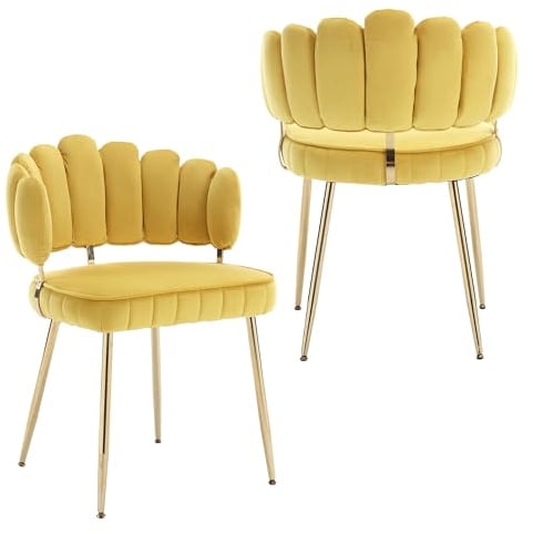 SUPPNEED Accent Samt Stuhl, Freizeit Einzelne Stuhl,mit goldenen Füßen, gepolstert mit Rückenlehne für Wohnzimmer, Esszimmer, Schlafzimmer (Gelb)