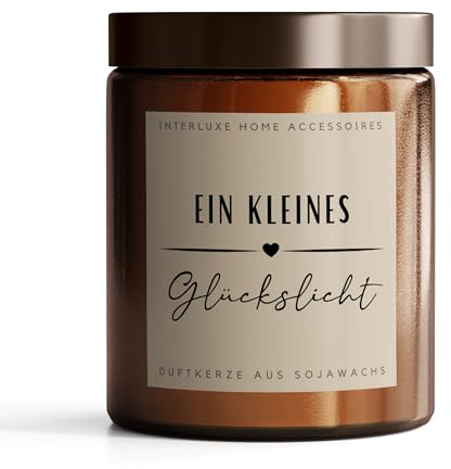 Interluxe Duftkerze im Apothekerglas - Ein kleines Glückslicht - Handgegossen in Deutschland - Kerze aus Sojawachs - Kerzen mit Spruch als Geschenk für Mama, Freundin oder Freund - Cashmere Seide