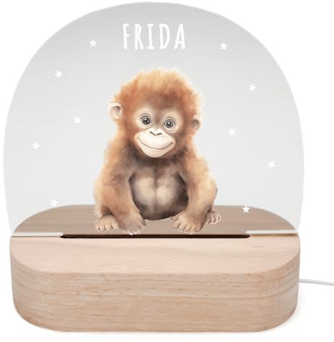 DEL MÀ Unique & Personal Personalisiertes Affe Nachtlicht Kinder & Babys Babyzimmer Deko Kinderzimmer Nachtlampe Mädchen Jungen Kinderlampe Inkl. Holzfuß