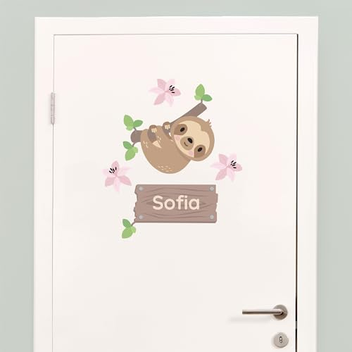 Klebekerlchen® Türaufkleber personalisiert mit Name – Wandtattoo Kinderzimmer & Babyzimmer deko – selbstklebende Wandsticker - Faultier