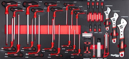 Mephisto Werkzeugeinlage Werkzeug Set Pro Line Werkstattwageneinlage inklusive Werkzeug Innensechskant T Griff, Fein- Mechaniker- Werkzeug Rollgabelschlüssel in Soft Inlay in Carbonoptik