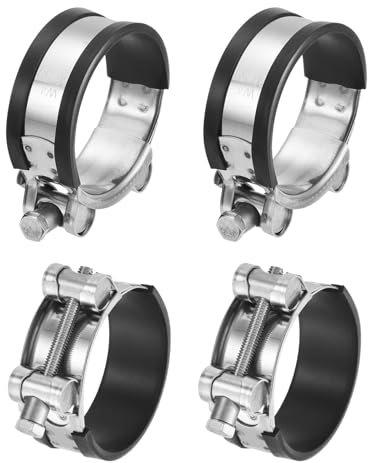 sourcing map T-Bolt Hose Clamp, 4Pcs 56-59mm Adjustable Stainless Steel Rubber Cushioned Intake Intercooler Pipe Clamps Hose Clip for Industrial