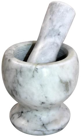 Mörser und Stößel, Marmor-Mörser und Marmor-Stößel, edler Zerkleinerer für Gewürze Kräuter usw. Hell-Grau
