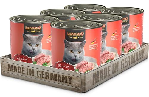 LEONARDO Nassfutter [6x800g Rind] | Getreidefreies Nassfutter für Katzen | Feuchtfutter Alleinfutter aus der Dose
