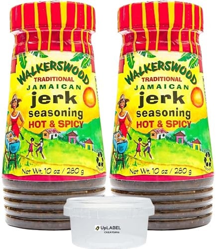 Walkerswood Traditional Jamaican Jerk Seasoning - Hot & Spicy 280g (2-pack) + Uplabel Creations 180ml Food Pot
