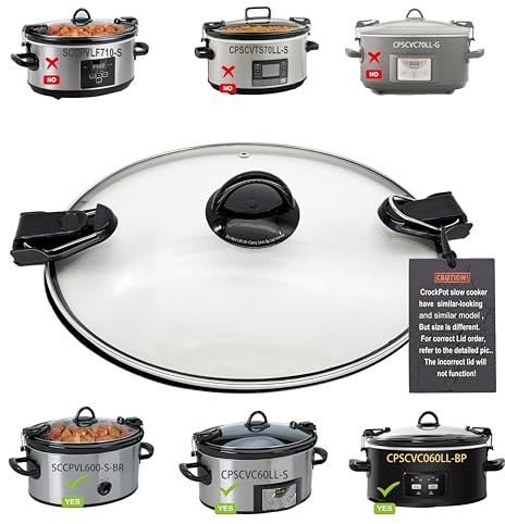 6QT Oval Glass Lid Replacement For CrockPot Slow Cooker Models SCCPVL600-S-BR CPSCV060LLBP CPSCVC60LL-S