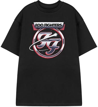 Foo Fighters Mens T-Shirt | Chrome Band Logo Short Sleeve Graphic Tee in Black | Rock Music Fan Apparel Official Merchandise | Adults Gig Concert Souvenir Gift