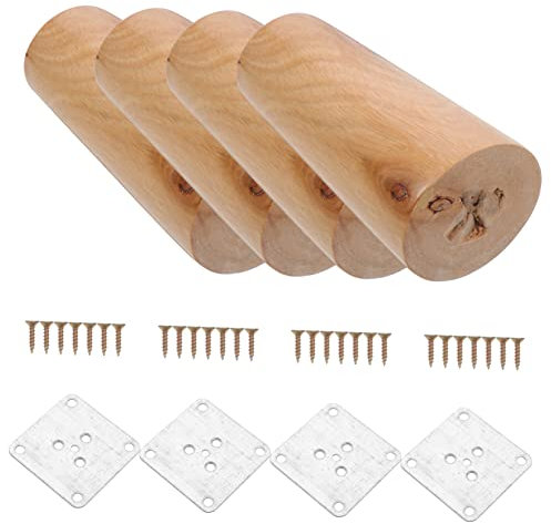 KONTONTY Pieds De Meuble De Remplacement 4 Pièces Pieds De Table Coniques en Bois Faciles À Monter Vis De Sol