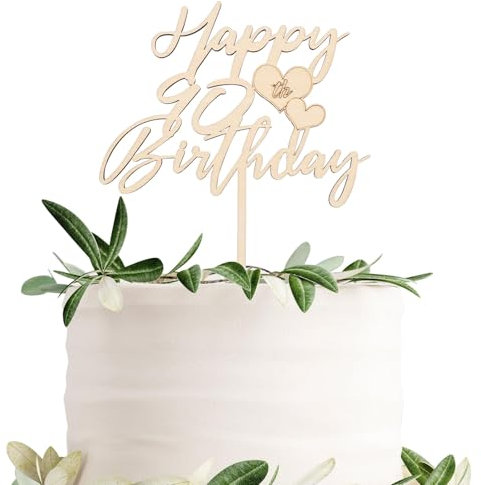 Gleevio Tortendeko 90. Geburtstag Mann Frau,Cake Topper 90 Geburtstag Deko,90 Geburtstag Tortendeko Holz,Kuchendeko 90. Geburtstag Frau,Torten Topper 90. Geburtstag Holz,Happy 90th Birthday Deko Torte