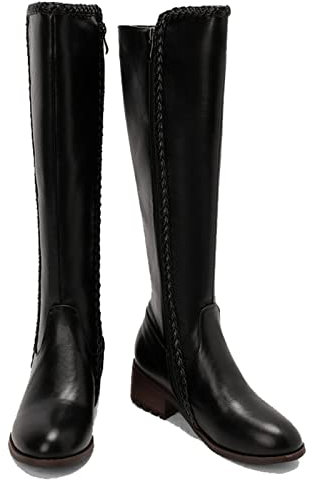 ENWIND Donna Pelle in Microfibra Ginocchio Stivali Tacco A Blocchi Cerniera Laterale Stivali da Equitazione,Nero,44 EU