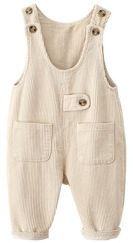 AOOPOO Unisex Senza Maniche Regolabili Pantaloni Velluto a Coste Salopette Bambino Bimba Tuta di Jeans Estiva con Bottoni Cotone Pagliaccetto Senza Maniche con Tasche 6 Mesi - 5 Anni
