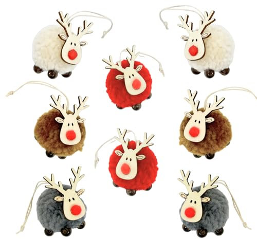 BoBoU Weihnachtsschmuck Rentier 8er-Set aus Holz und Filz Weihnachtliche Deko Baumanhänger Puppe Weihnachtsbaumschmuck Deko Anhänger Weihnachtsdekoration (Rentier 8er-Set)
