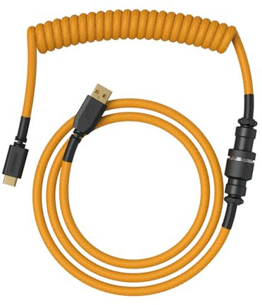 Glorious Gaming - Cable Espiralado Premium para Teclados: USB-A a USB-C, Chapado en Oro, antienredos, Funda Doble Trenzada, Conector Aviador de 5 Pines, Gold