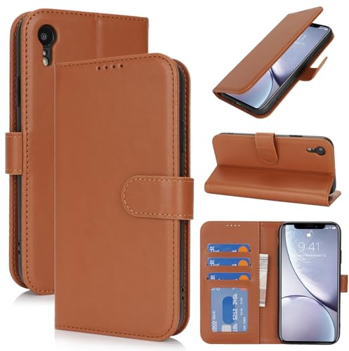 Zouzt Wallet Case for iPhone XR (6.1), with Card Holder, Light Brown | Premium PU Leather, with Credit Slot, Shockproof TPU Shell, Magnetic Closure, Protective Flip Folio Phone Cover, Women Men