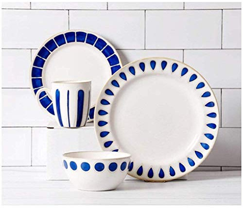 MYUYEE Elegant Dinner Set4 Pieces Blue White Ceramic Dinner Set Porcelain Mug Plate Bowl Free Tableware，