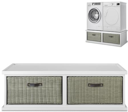 Tetbury Washing Machine Pedestal | Dryer Stand with Storage Basket H41cm | Single or Double | FULLY ASSEMBLED Kitchen Utility Furniture (white, double)