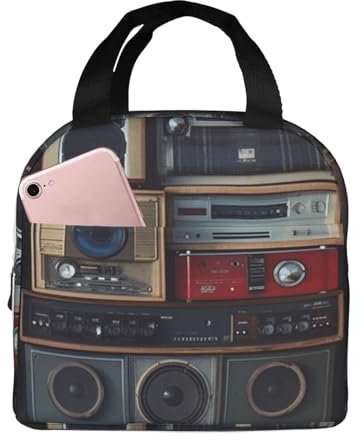 Boombox Lunchtasche für Damen, Vintage-Stil, isolierte Lunchtasche, wiederverwendbare Lunchbox für Herren, auslaufsicher, kühler, Lunch-Behälter, leichte Mahlzeiten-Vorbereitungstaschen für