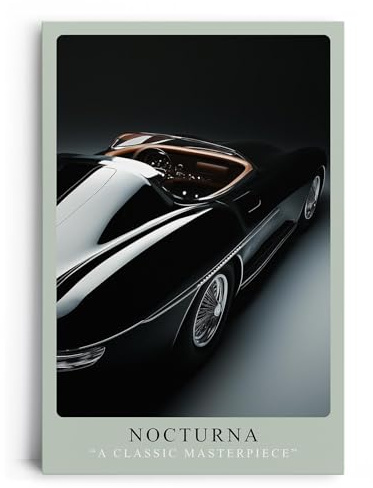 Paul Sinus Leinwandbild 40x60cm Leinwandbild Nocturna Eleganz Oldtimer Luxus Sportwagen Retro Design Schwarz Automobil Klassik Geschwindigkeit Vintage Stil