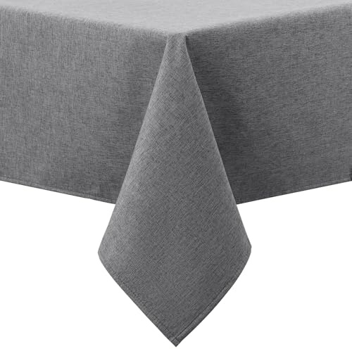 smiry Leinenoptik Tischdecke Flanellrücken Eckig 140x180 cm, Dunkelgrau