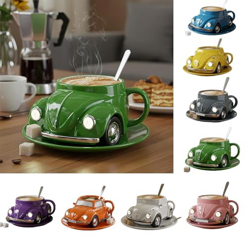 Tarange Kaffeetasse in Käferform, Handgefertigte Kaffeetassen aus in Käferform, Coffee Mug in Autoform für Autofans, Dekoration für Zuhause und Büro, Kreatives Geschenk (Grün)