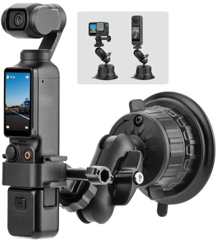 BRDRC Pocket 3 Suction Cup Car Mount (Upgraded), Windshield Window Holder Kit with Cold Shoe Expansion Adapter for Go Pro Max Hero Pocket 2 Insta 360 X5 X4 X3 Action 5 4 3 Accessories - No Residue