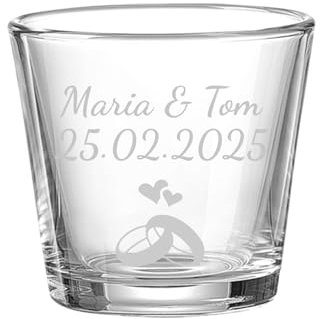 LUXENTU Windlichter Nori mit personalisierter Gravur 6er Set, 7 x 6,5 cm, Teelichthalter mit Hochzeitsmotiven & 2-zeiliger Textgravur, Individuelle Tischdekoration für Hochzeiten, Spülmaschinenfest