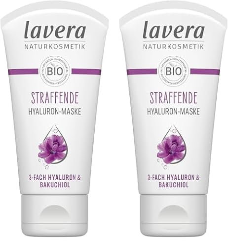 lavera Straffende Hyaluron-Maske - vegan - Naturkosmetik - 3-fach-Hyaluron & und dem Power-Wirkstoff Bakuchiol - Sofort frischer Teint - Feuchtigkeit und Pflege - 50ml (1 Stück) (Packung mit 2)