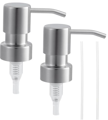 AHANDMAKER 3Pcs Stainless Steel Soap Dispenser Pump Silver Lotion Dispenser Pumps Replacement for Shampoo and Conditioner Jugs Bottle Regular Mouth Glass & Plastic Bottles