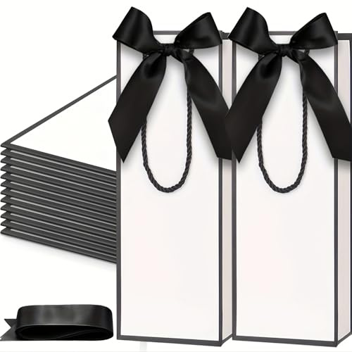 Weiße Sekt Taschen mit Schleife - Kraftpapier Geschenkbeutel für Weihnachtsgeschenke & Hochzeiten,Geeignet für Wein, Weihnachten, Hochzeit, Geburtstagsfeier, etc. (10er Pack)