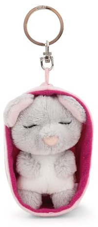 Schlüsselanhänger Sleeping Pets im Körbchen - bunt - Treuer-Plüschbegleiter für Rucksack oder Tasche, Schlüsselhalter für Klein und Groß