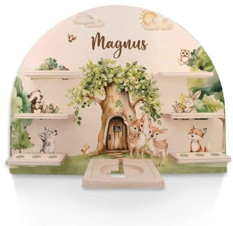 GRAVURZEILE Toniebox Regal - Wald - Personalisiert mit Name - Kinderzimmer Wandregal zur Aufbewahrung von Toniebox 1 & 24 Tonie Figuren - Magnetische Oberfläche - Geeignet für Jungen & Mädchen