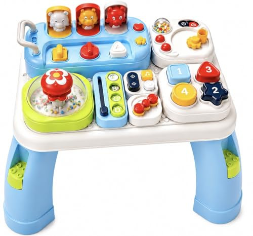 AMAYO - Baby Aktivitätstisch Montessori ab 9-36 Monate – Interaktiver Babys Entdeckertisch Spieltisch mit Motorikspielzeug, Musik & Lernspielen – Lernspielzeug oder Geschenk für Babys & Kleinkinder
