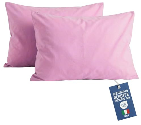NARCISO Federe Cuscino Letto 50x80 Cotone 100% Copricuscino Letto, Coppia Federa Antiacaro ed Anallergica per Cuscini Standard e Cervicale, Made in Italy e Certificato OEKOTEX (Rosa Scuro)