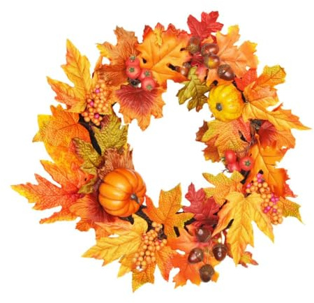 Autumn Maple Leaf Wreath 30cm with Pumpkins And Berries