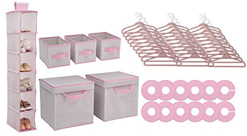 Delta Children Kinderzimmer-Aufbewahrungs-Set, 48-teilig, einfache Aufbewahrung/Organisationslösung, hält Schlafzimmer, Kinderzimmer und Schrank sauber, Infinity Pink